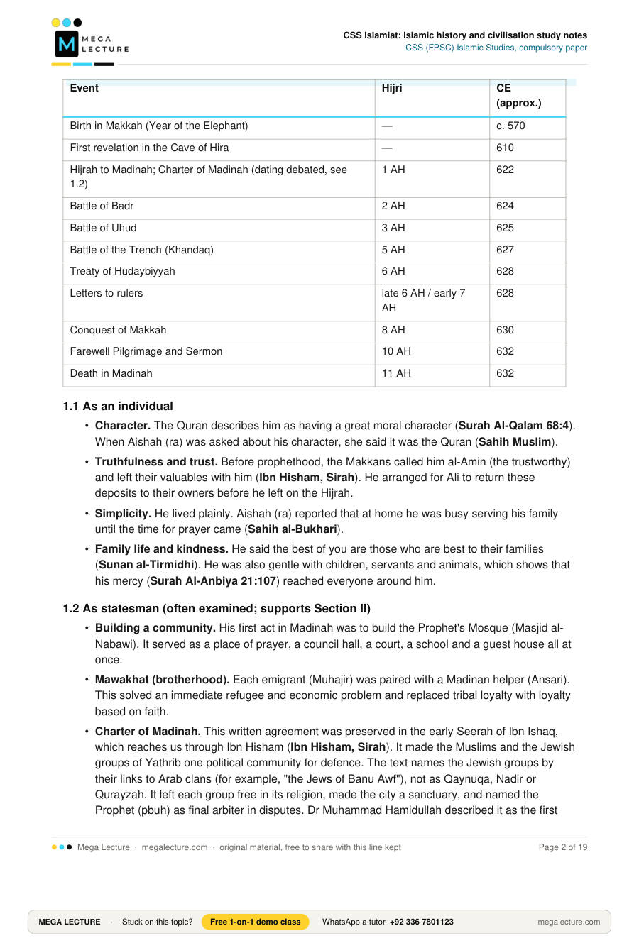 Page 2 of CSS Islamiat: Islamic history and civilisation study notes