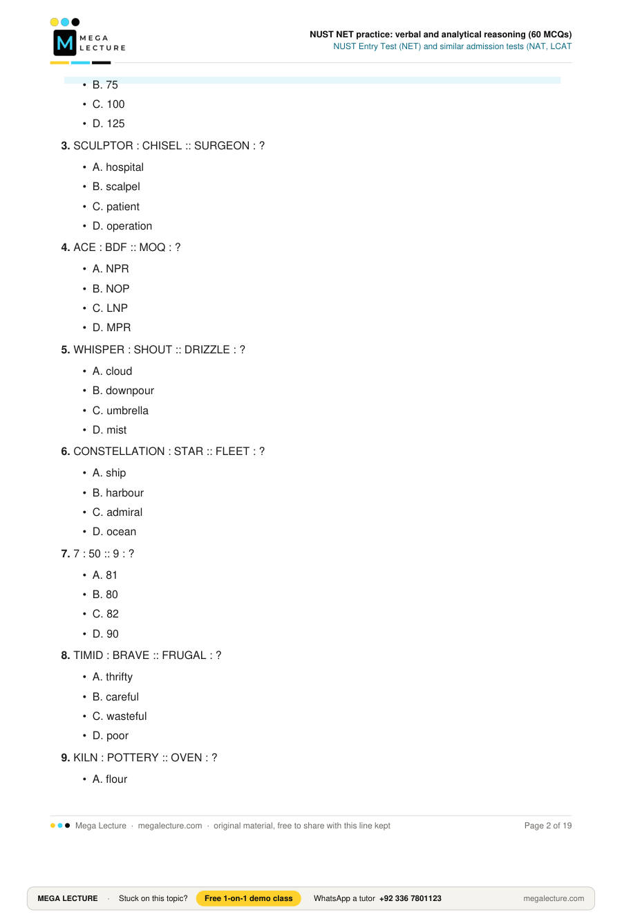 Page 2 of NUST NET practice: verbal and analytical reasoning (60 MCQs)