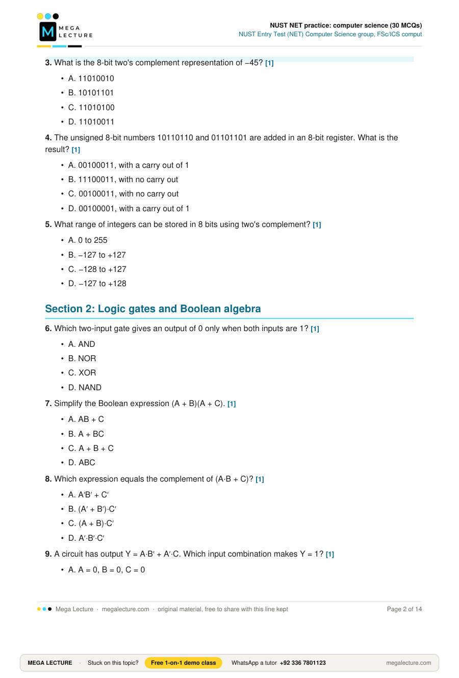 Page 2 of NUST NET practice: computer science (30 MCQs)