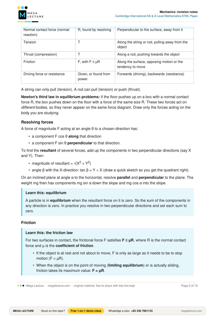 Page 2 of Mechanics: revision notes