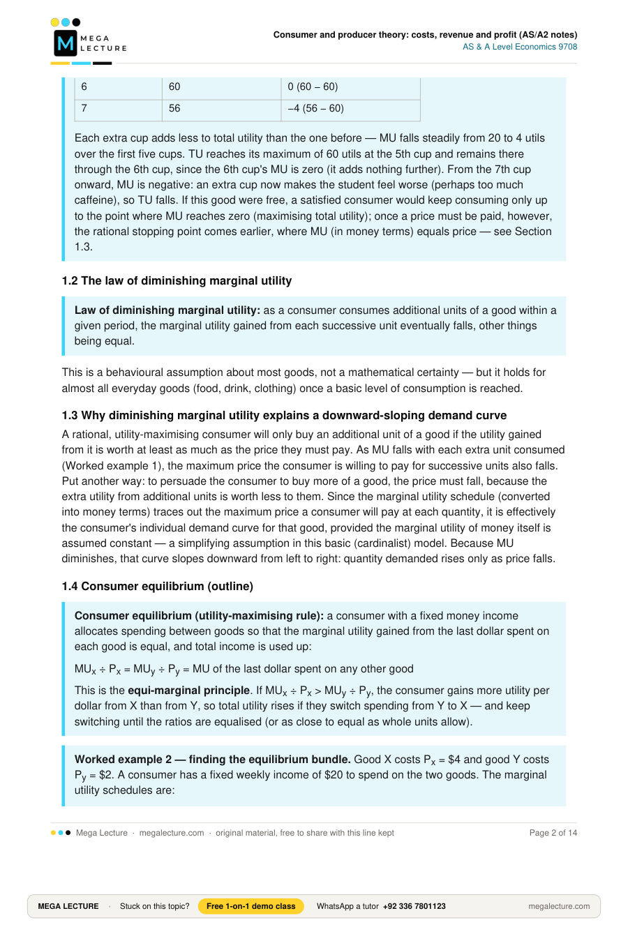 Page 2 of Consumer and producer theory: costs, revenue and profit (AS/A2 notes)