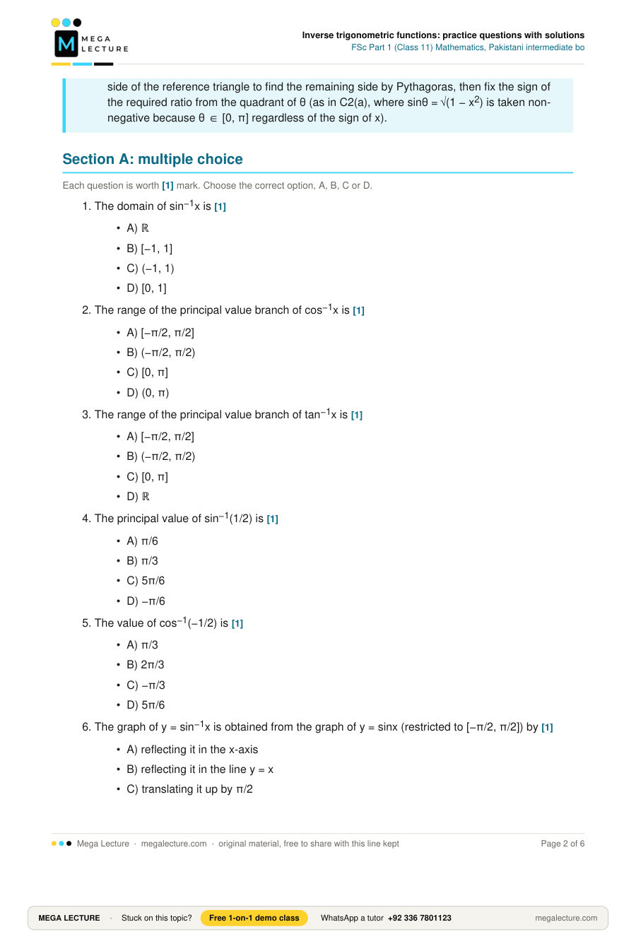 Page 2 of Inverse trigonometric functions: practice questions with solutions