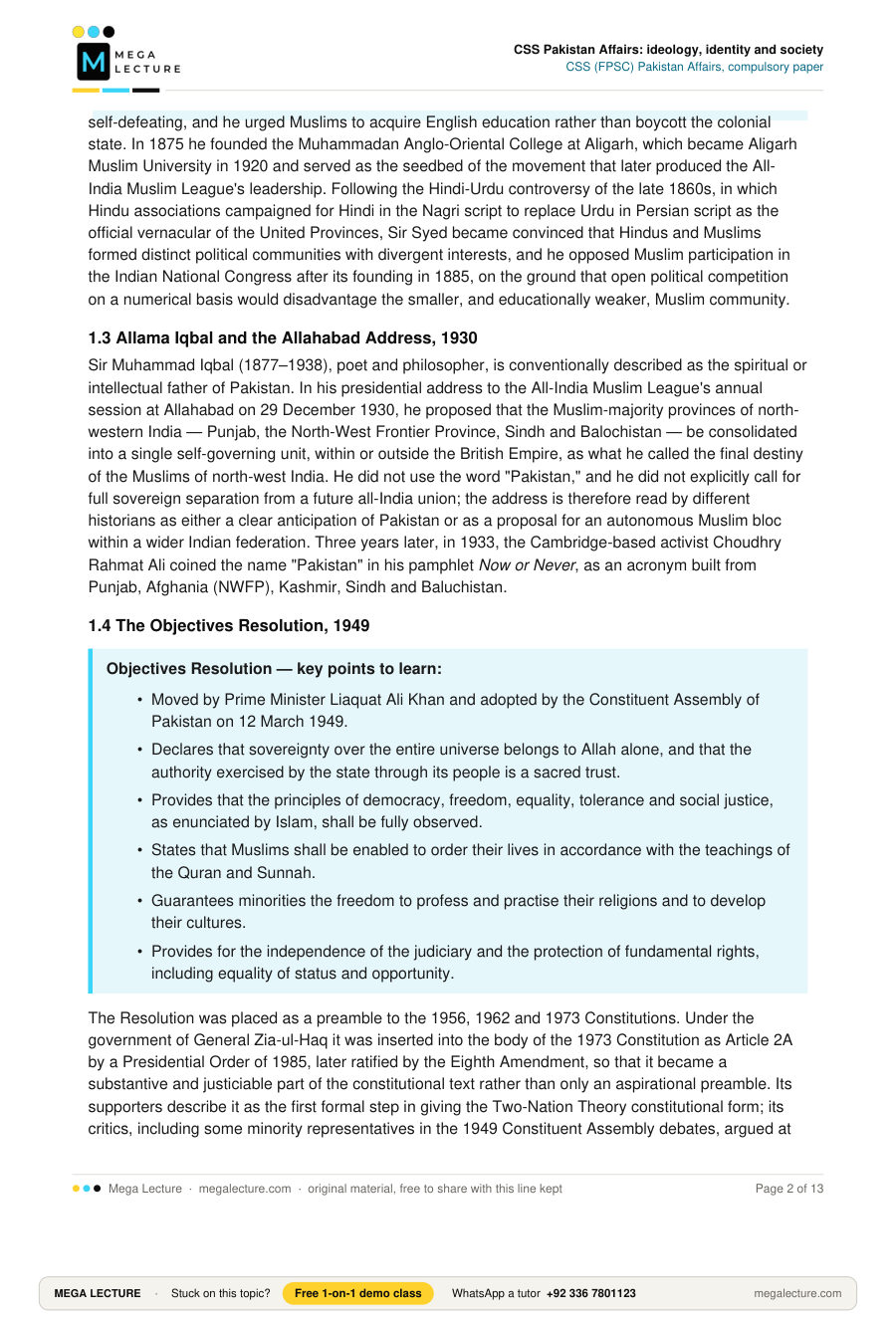 Page 2 of CSS Pakistan Affairs: ideology, identity and society