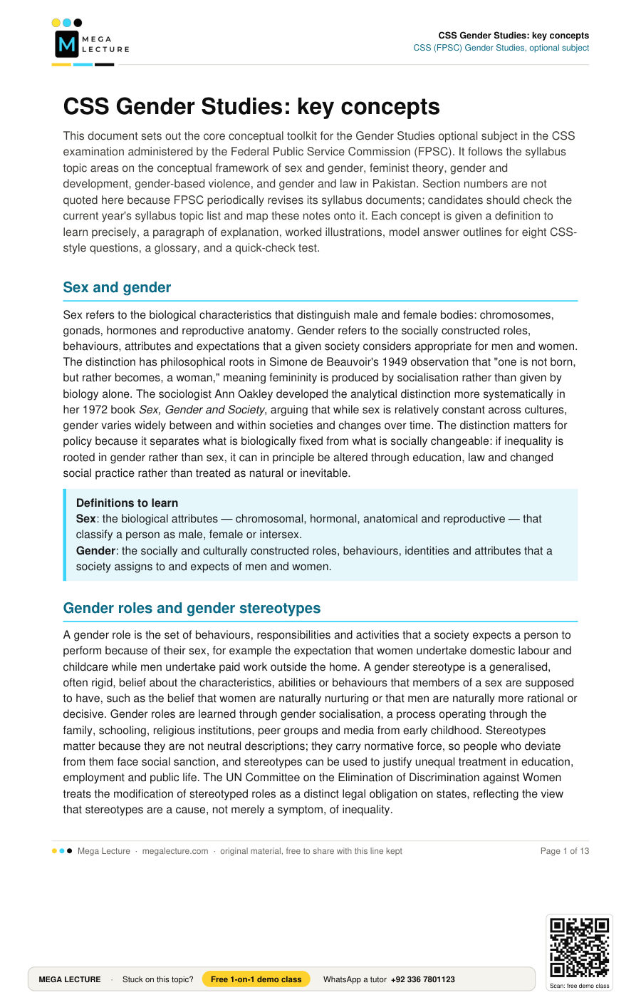 Page 1 of CSS Gender Studies: key concepts