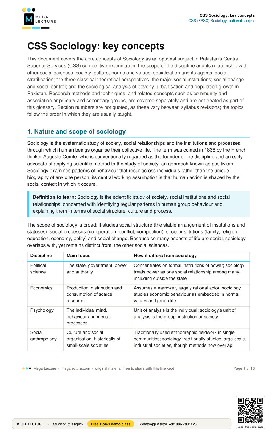 Page 1 of CSS Sociology: key concepts