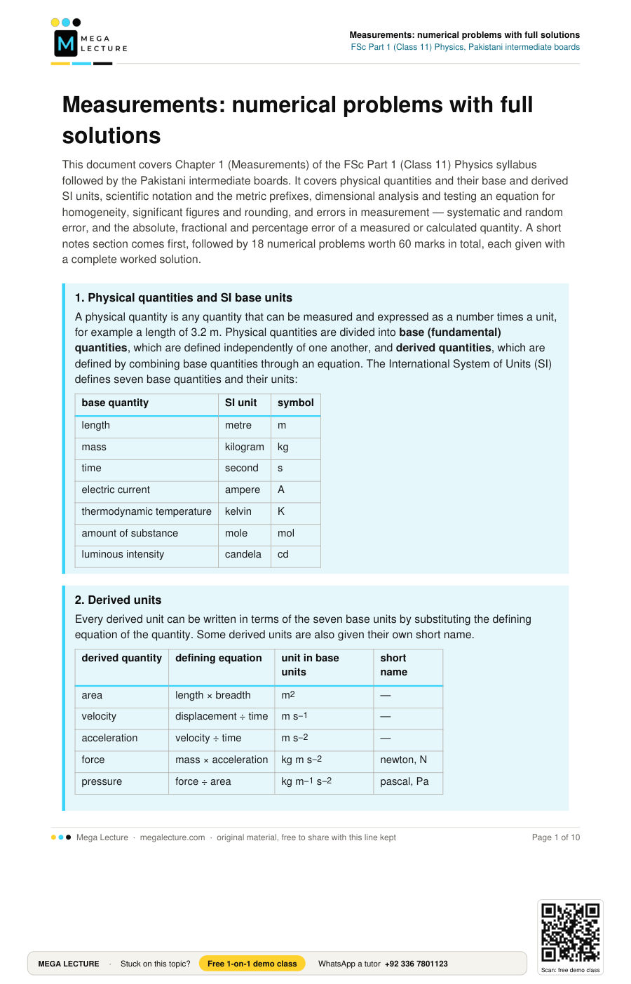 Page 1 of Measurements: numerical problems with full solutions