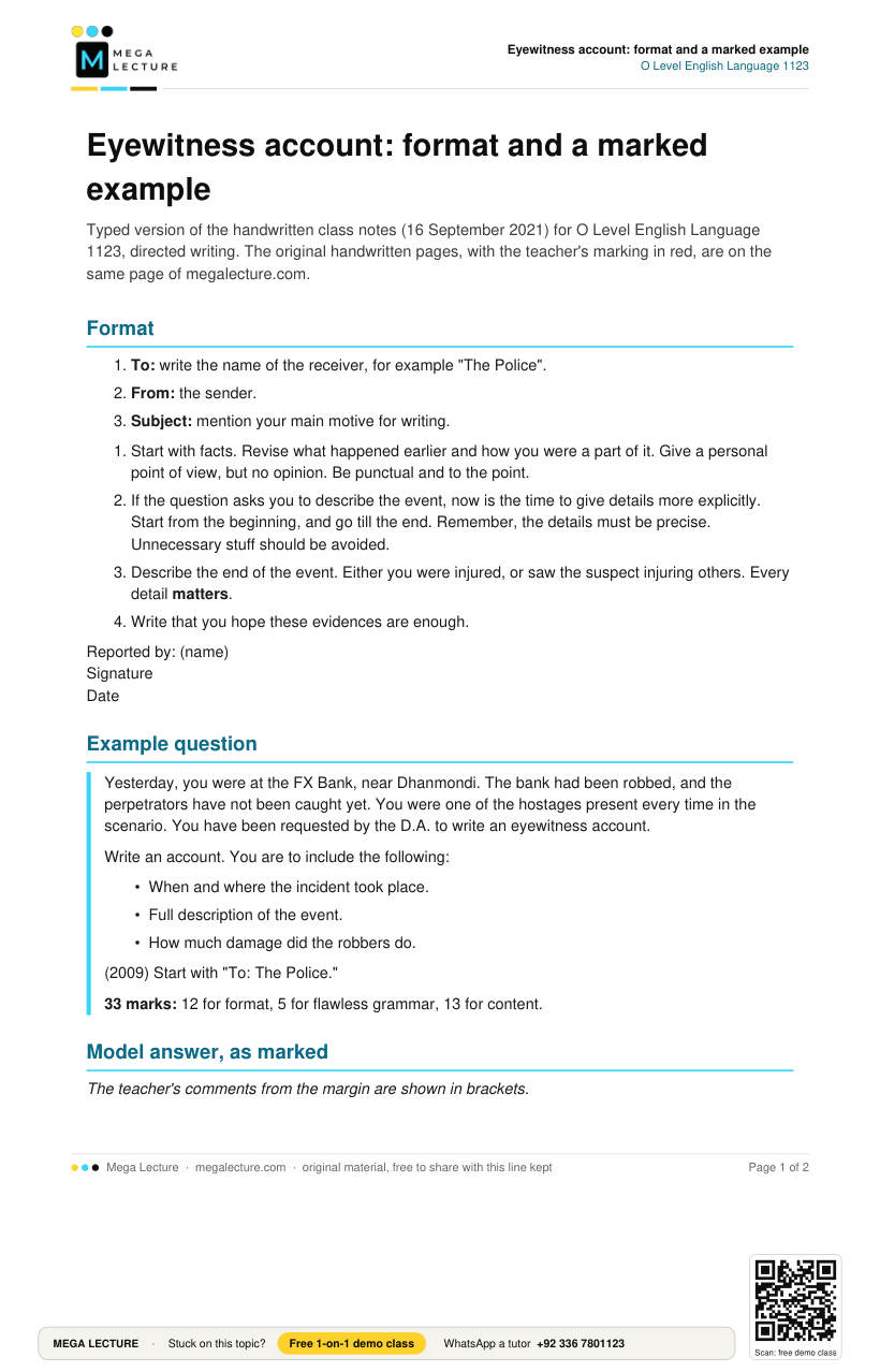 Page 1 of O Level English — Notes