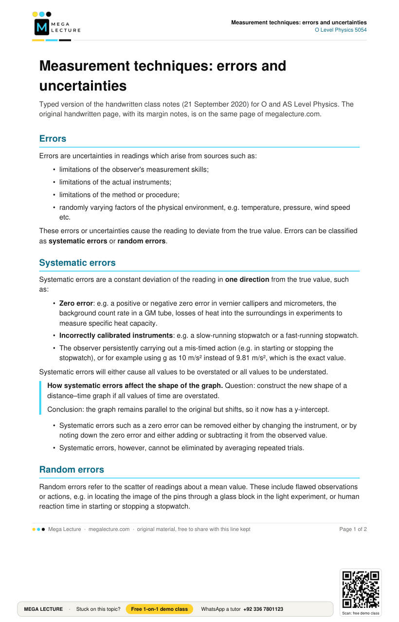Page 1 of Measurement Techniques Errors And Uncertainties