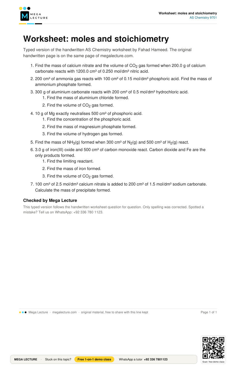 Page 1 of Moles — Worksheet