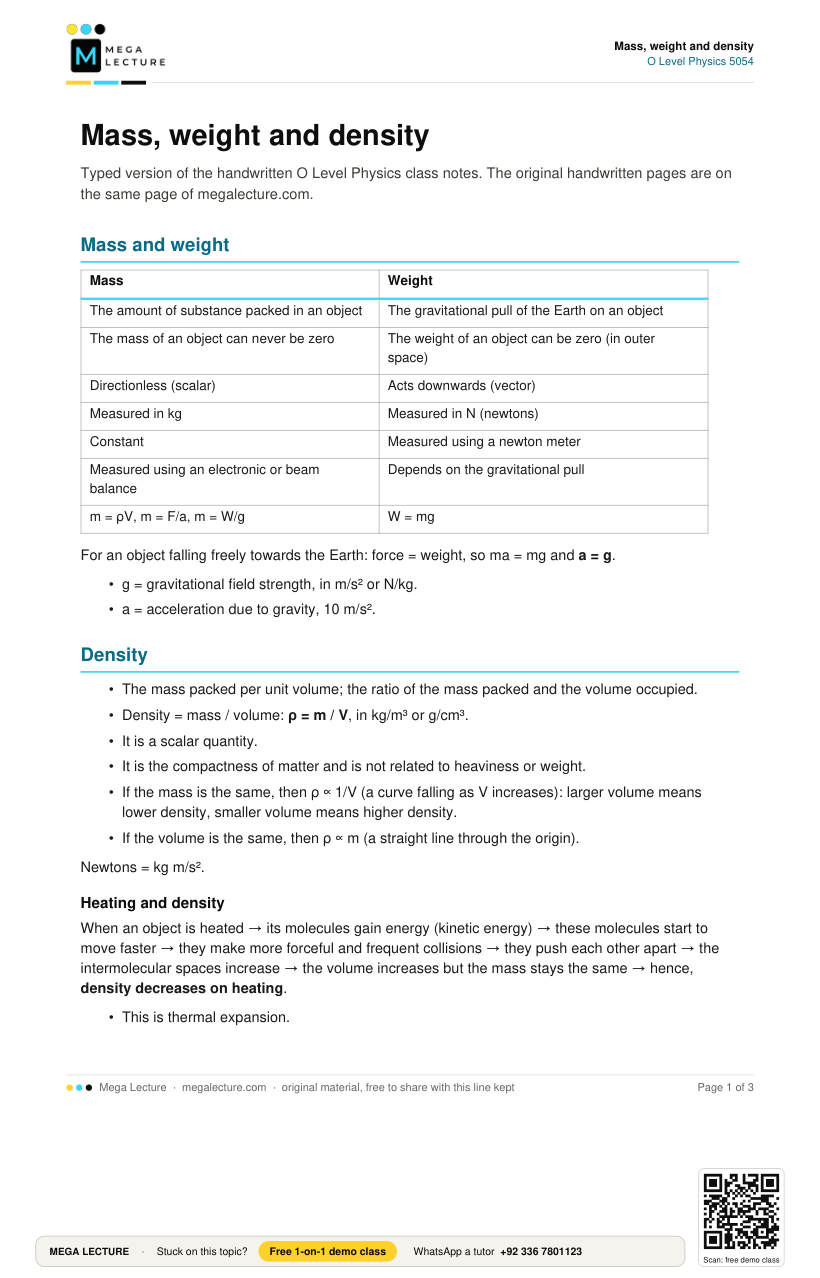 Page 1 of Mass Weight And Density