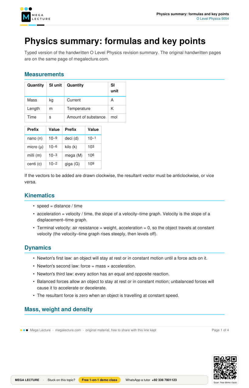 Page 1 of Physics Summary