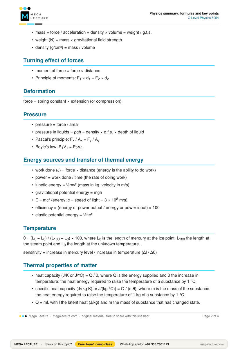 Page 2 of Physics Summary