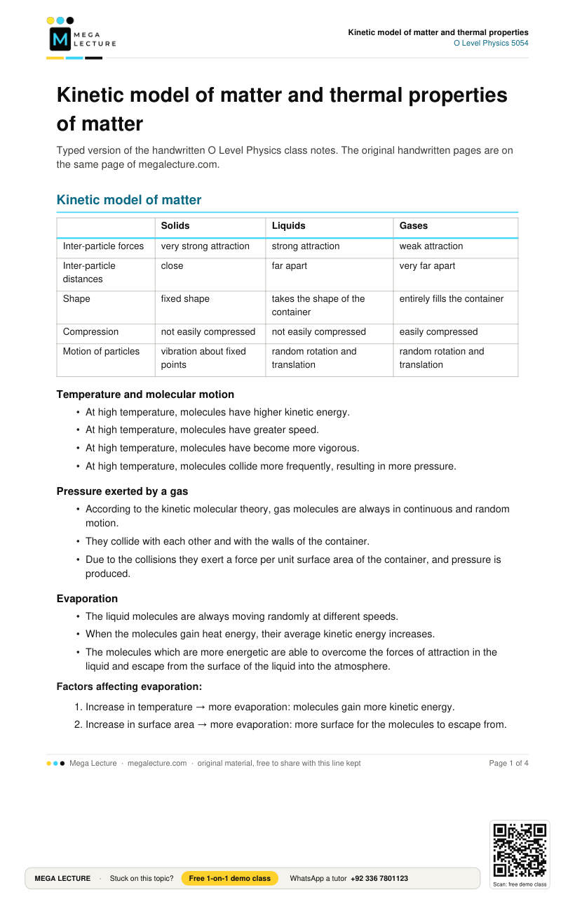 Page 1 of Thermal Properties Of MatterKinetic Model Of Matter
