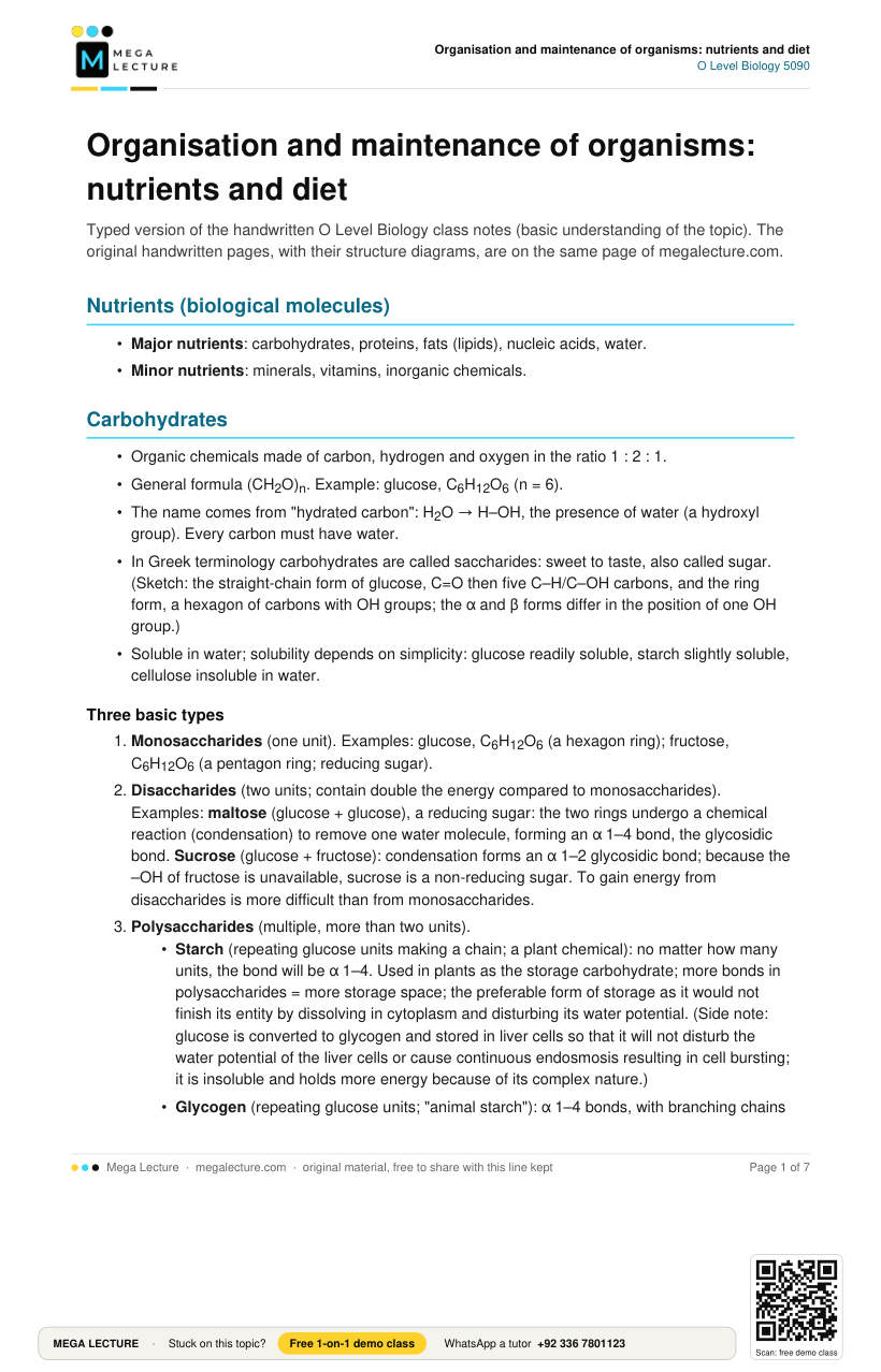 Page 1 of Organisation & Maintenance of Organisms