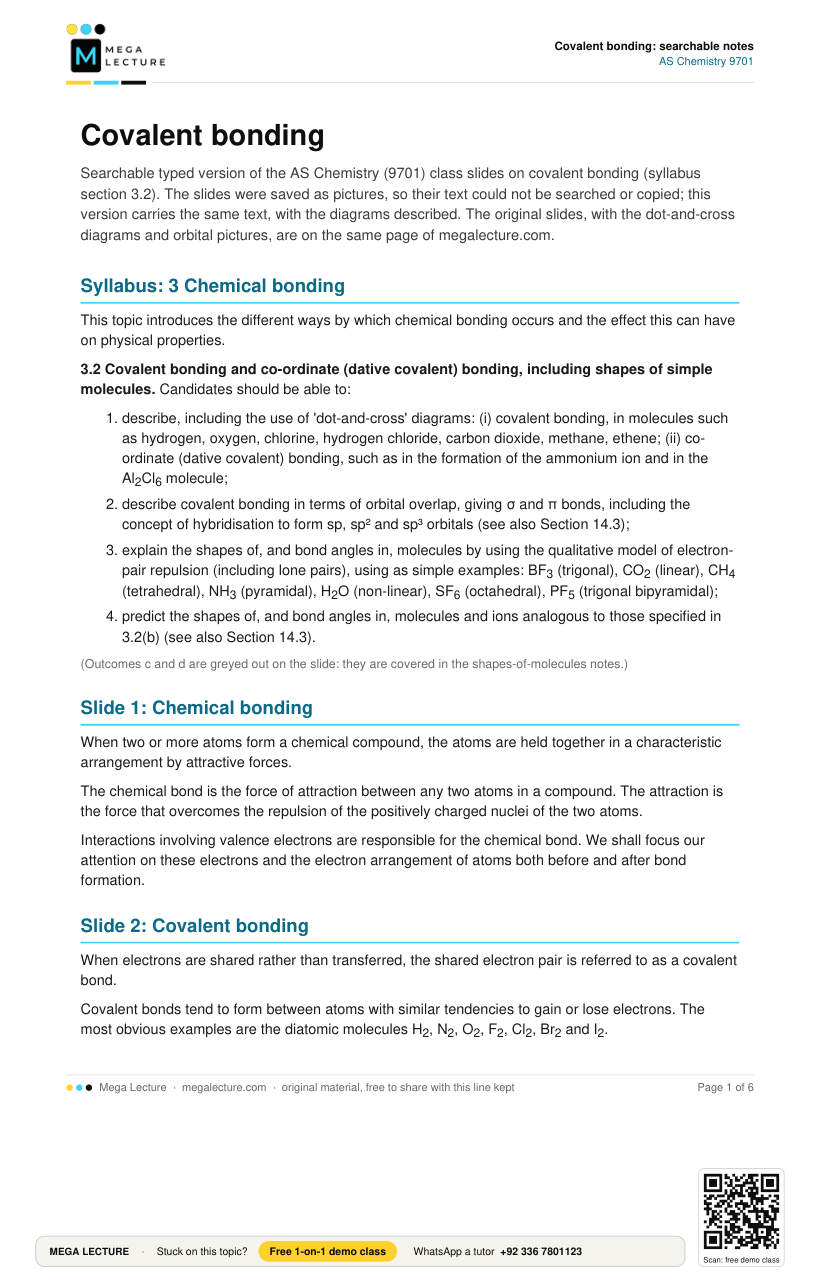 Page 1 of Covalent Bonds Notes