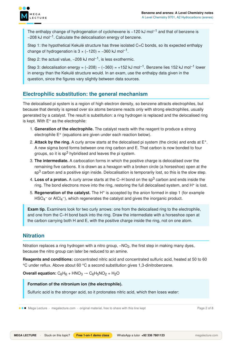 Page 2 of Benzene and arenes: A Level Chemistry notes