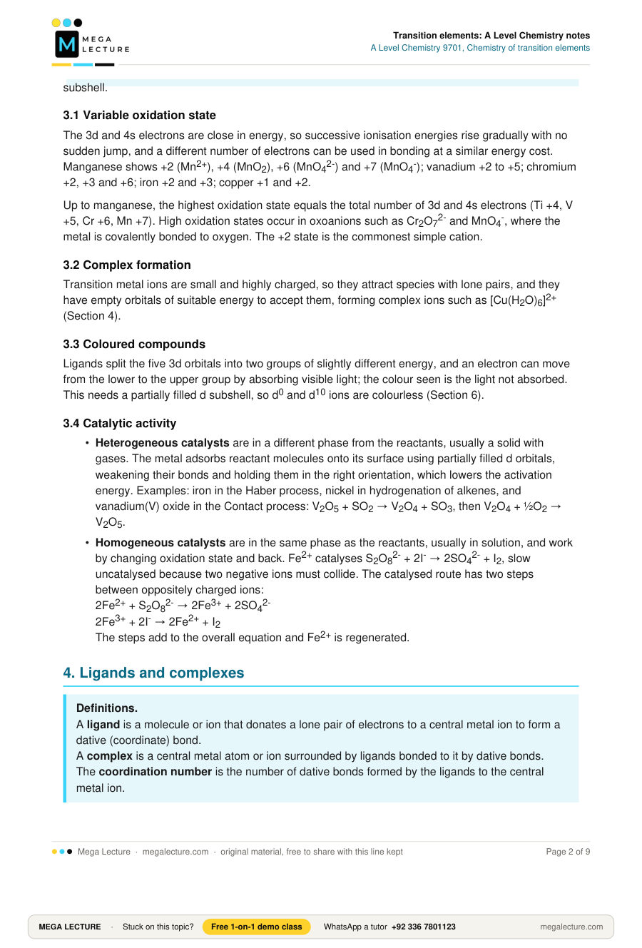 Page 2 of Transition elements: A Level Chemistry notes
