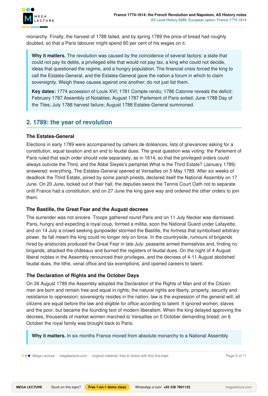 Page 2 of France 1774-1814: the French Revolution and Napoleon, AS History notes