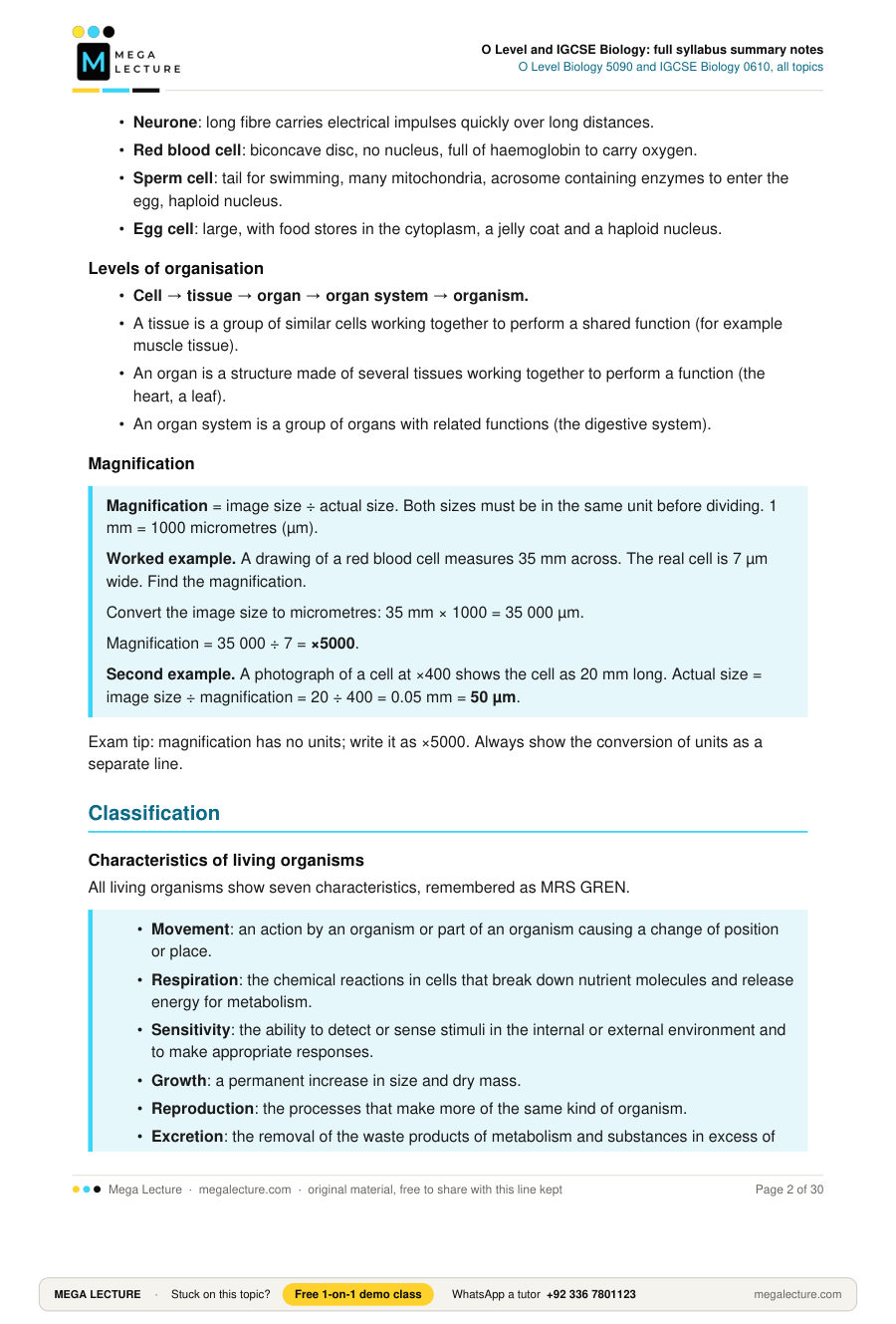Page 2 of O Level and IGCSE Biology: full syllabus summary notes