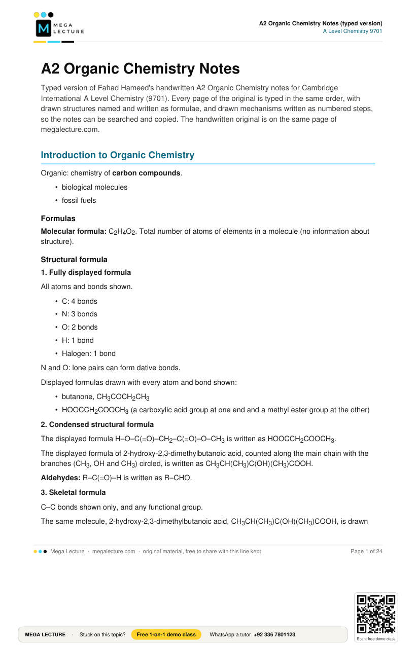 Page 1 of A2 Organic Chemistry Notes by Fahad Hameed