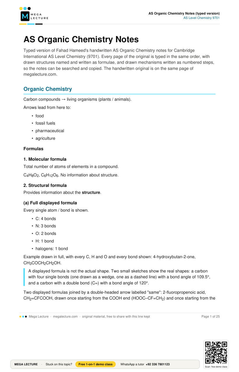 Page 1 of AS Organic Chemistry Notes by Fahad Hameed