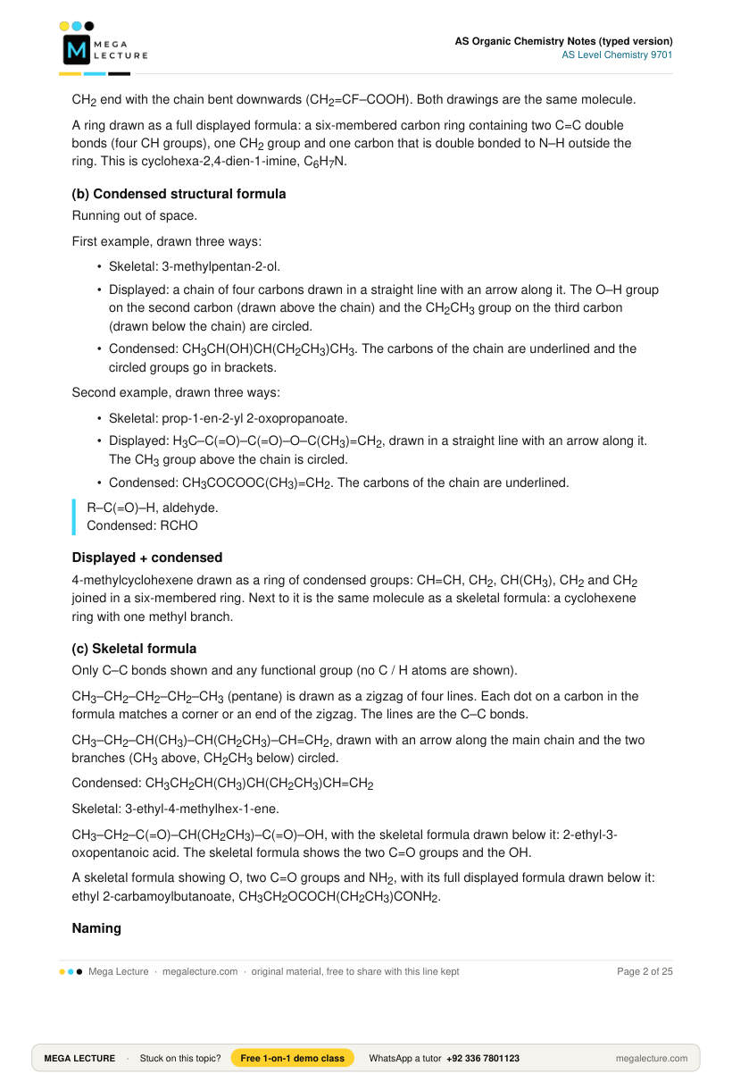 Page 2 of AS Organic Chemistry Notes by Fahad Hameed