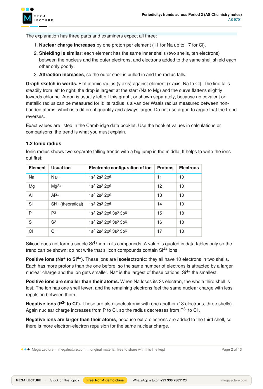 Page 2 of Periodicity: trends across Period 3 (AS Chemistry notes)