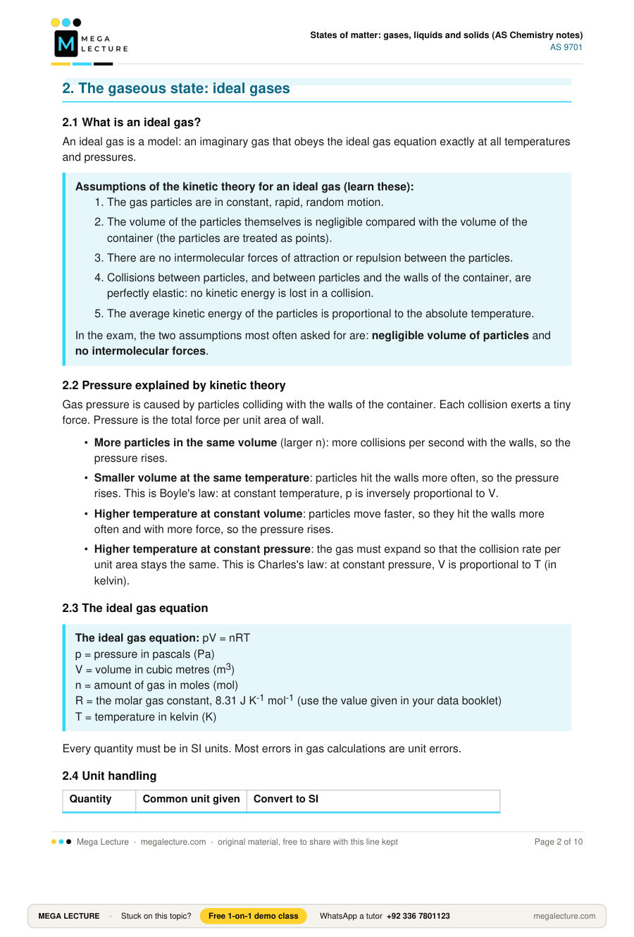 Page 2 of States of matter: gases, liquids and solids (AS Chemistry notes)