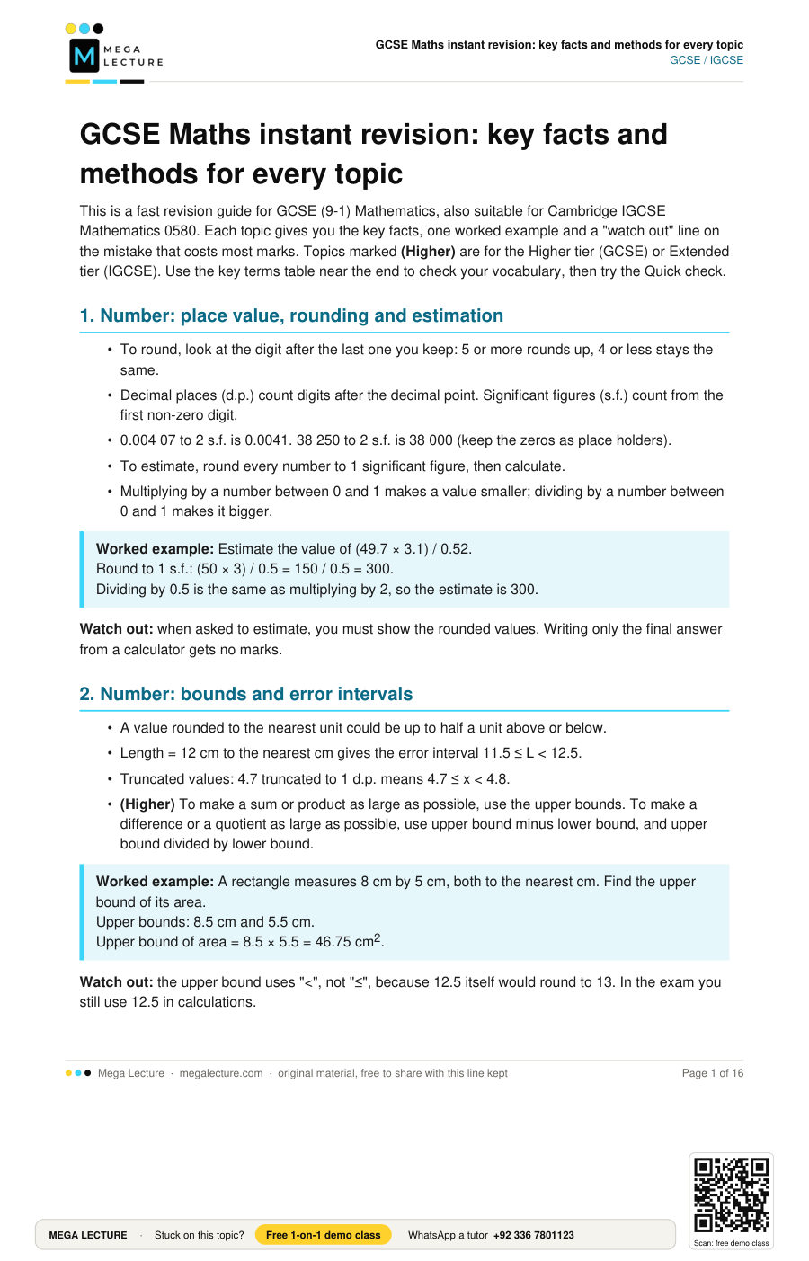 Page 1 of GCSE Maths instant revision: key facts and methods for every topic