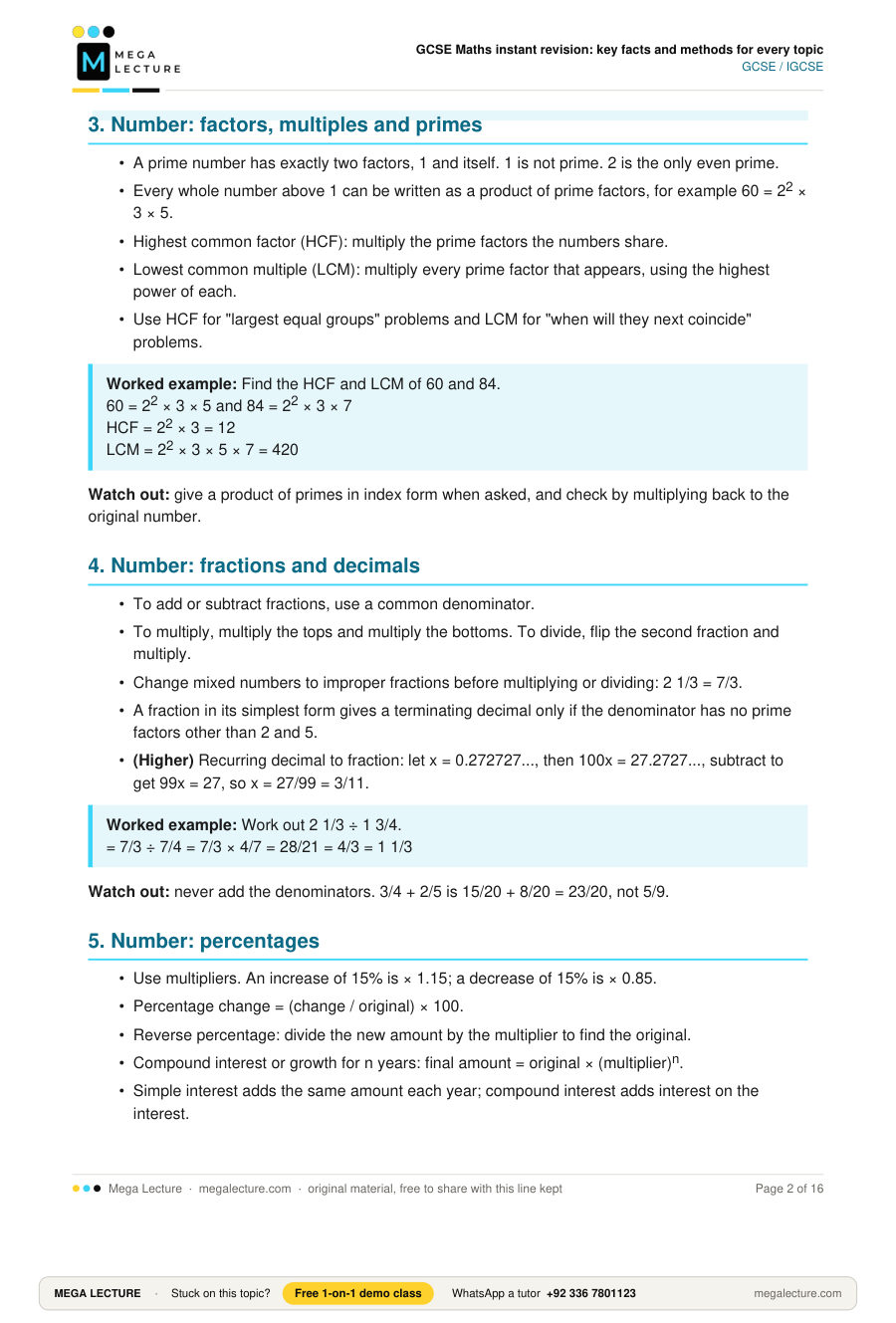 Page 2 of GCSE Maths instant revision: key facts and methods for every topic
