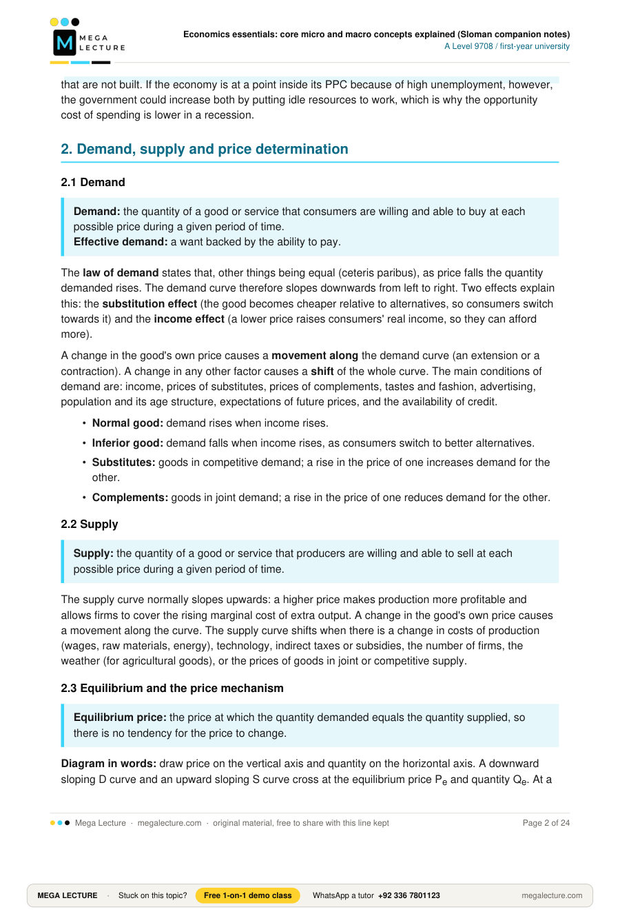 Page 2 of Economics essentials: core micro and macro concepts explained (Sloman companion notes)