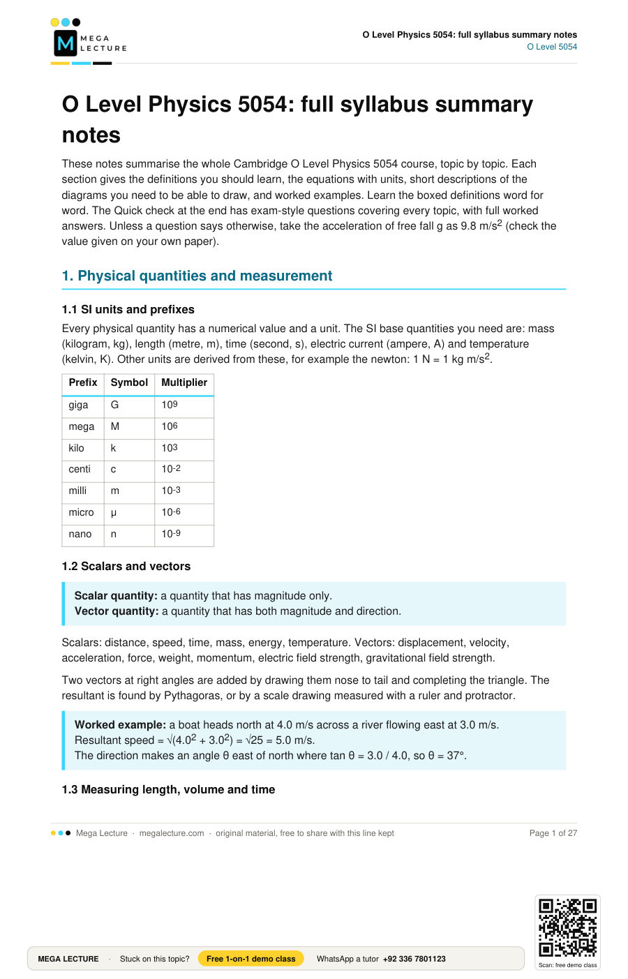 Page 1 of O Level Physics 5054: full syllabus summary notes