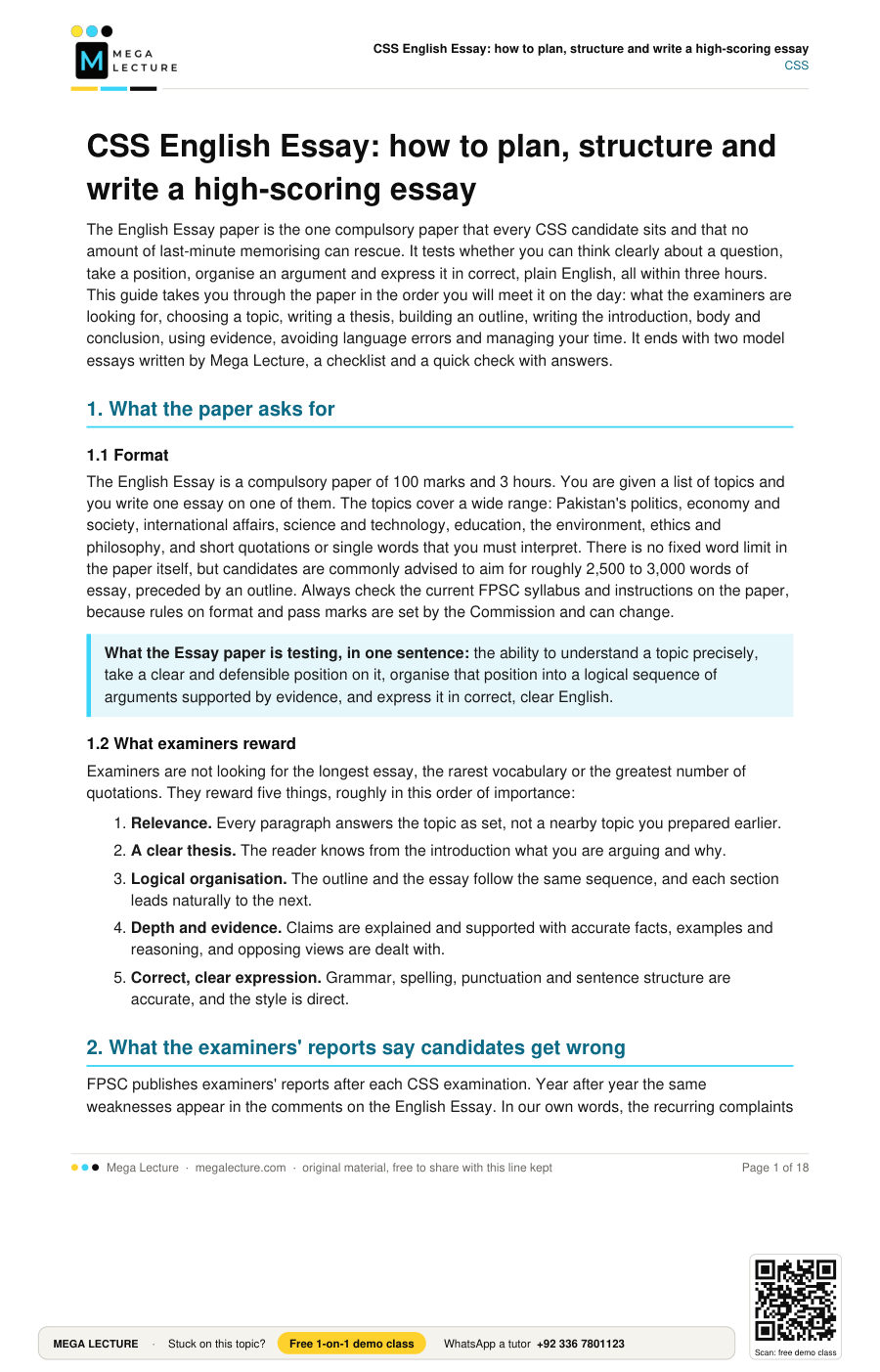 Page 1 of CSS English Essay: how to plan, structure and write a high-scoring essay