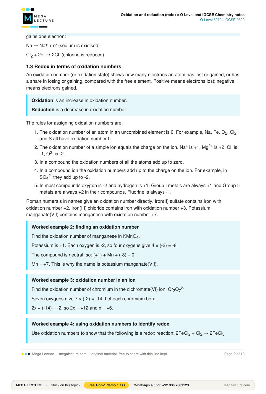 Page 2 of Oxidation and reduction (redox): O Level and IGCSE Chemistry notes