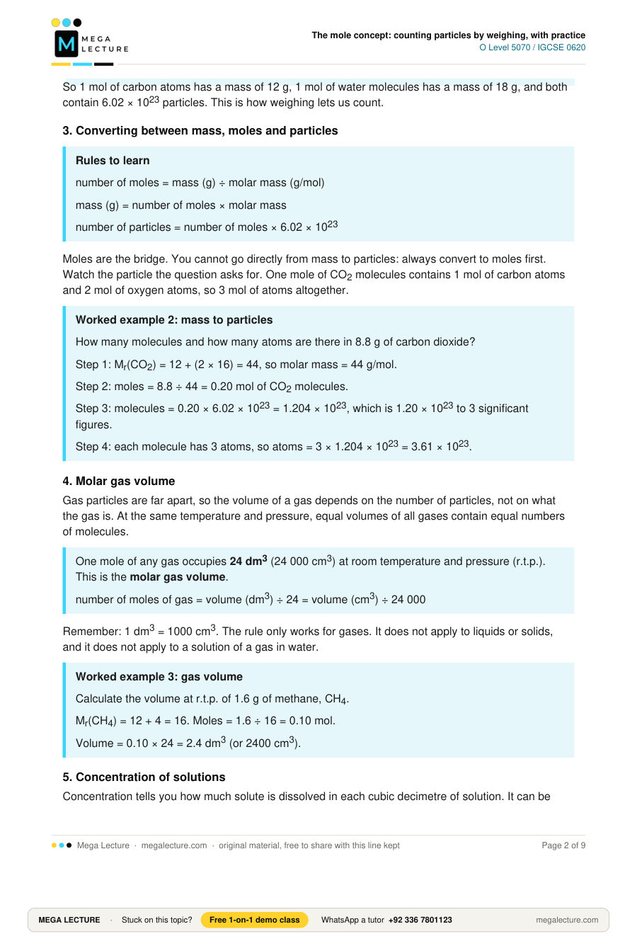 Page 2 of The mole concept: counting particles by weighing, with practice