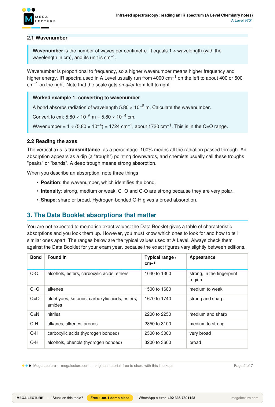 Page 2 of Infra-red spectroscopy: reading an IR spectrum (A Level Chemistry notes)