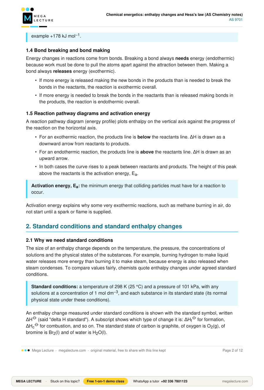 Page 2 of Chemical energetics: enthalpy changes and Hess’s law (AS Chemistry notes)