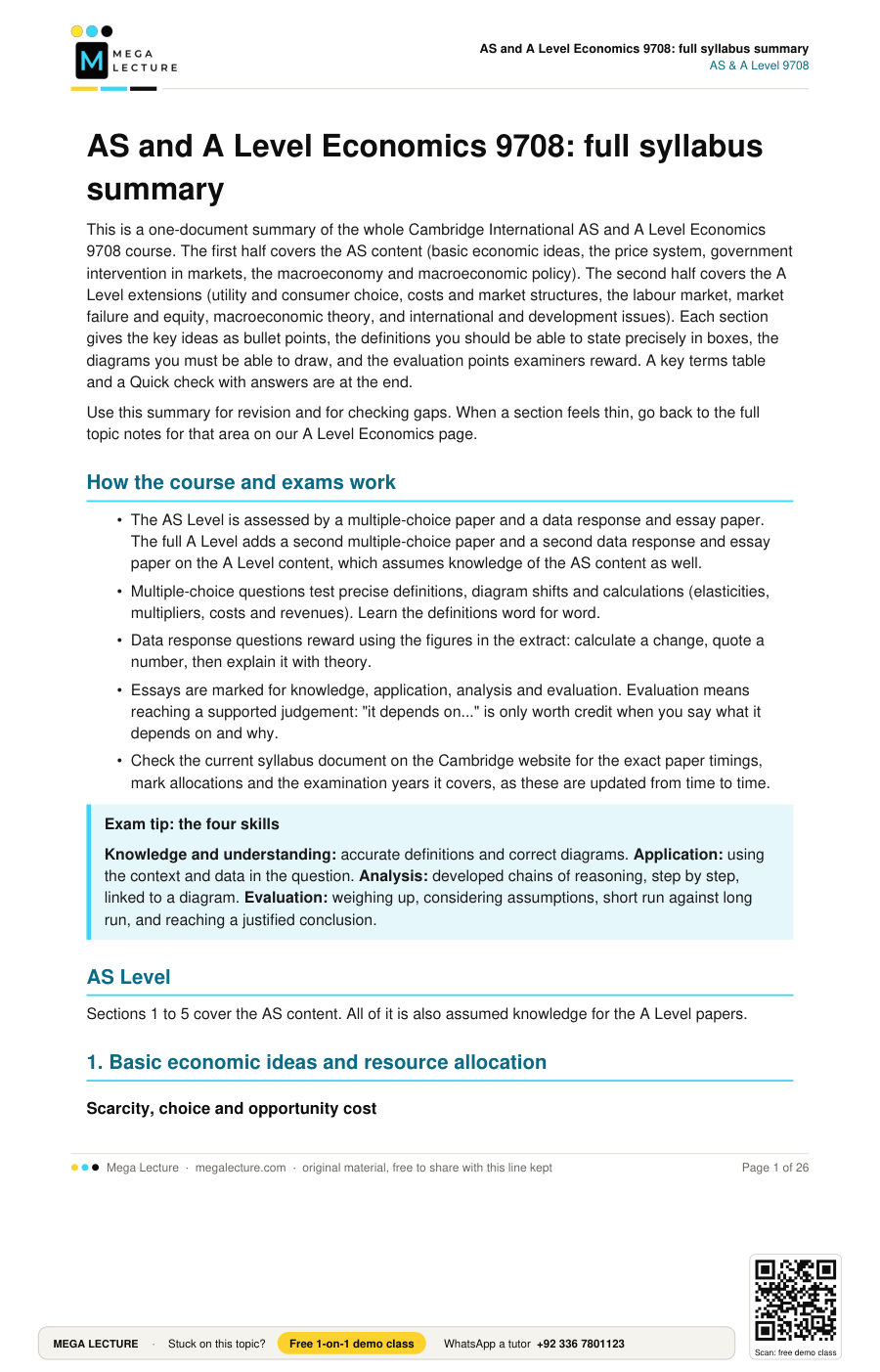 Page 1 of AS and A Level Economics 9708: full syllabus summary