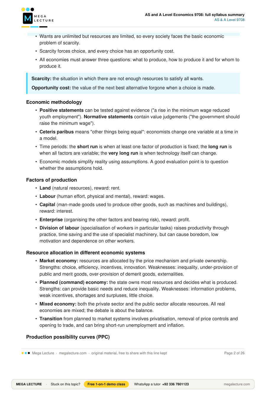 Page 2 of AS and A Level Economics 9708: full syllabus summary
