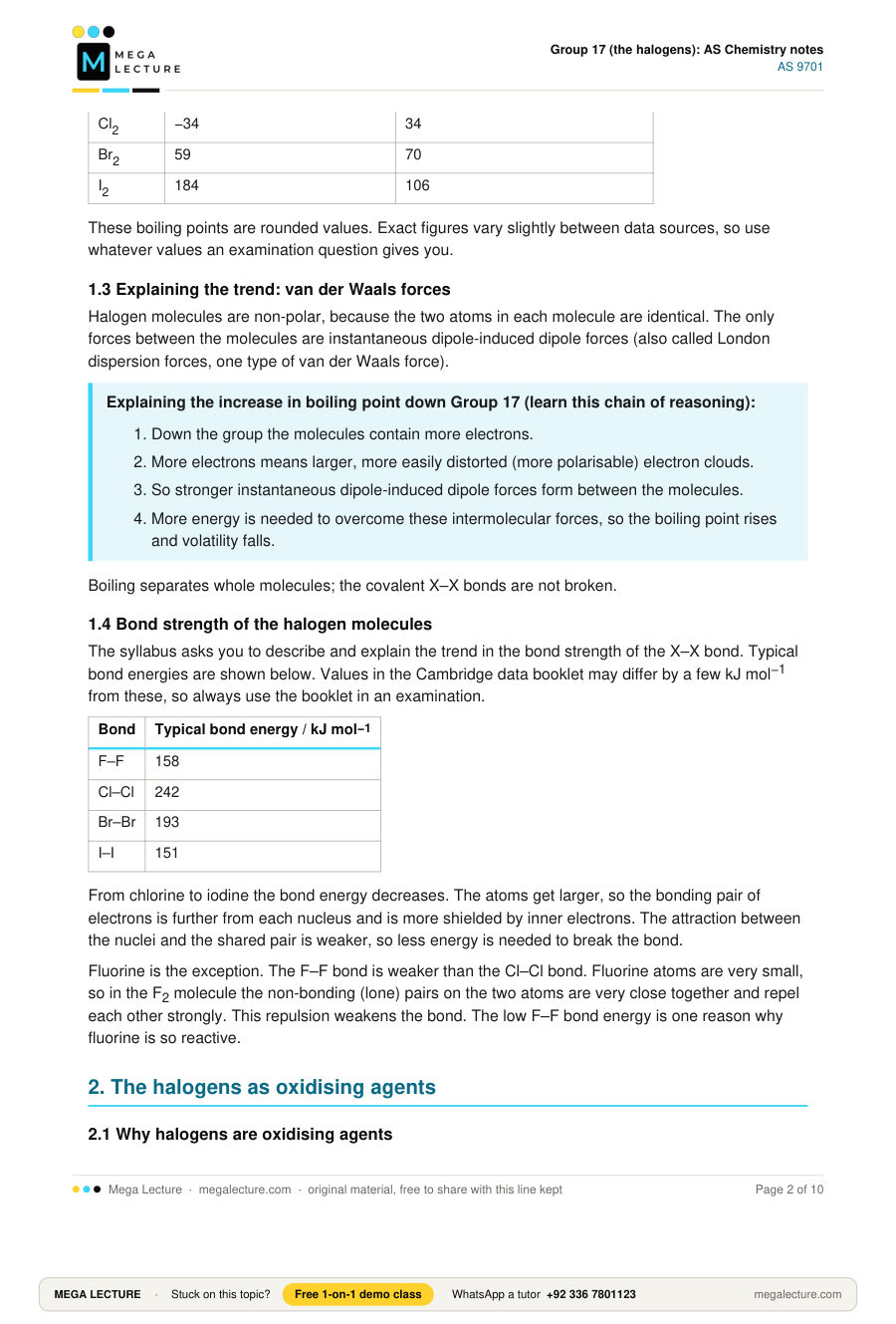 Page 2 of Group 17 (the halogens): AS Chemistry notes