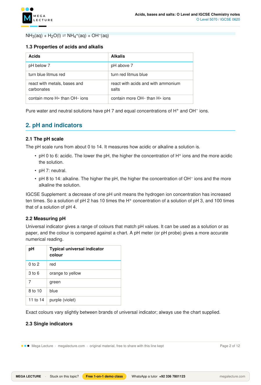 Page 2 of Acids, bases and salts: O Level and IGCSE Chemistry notes