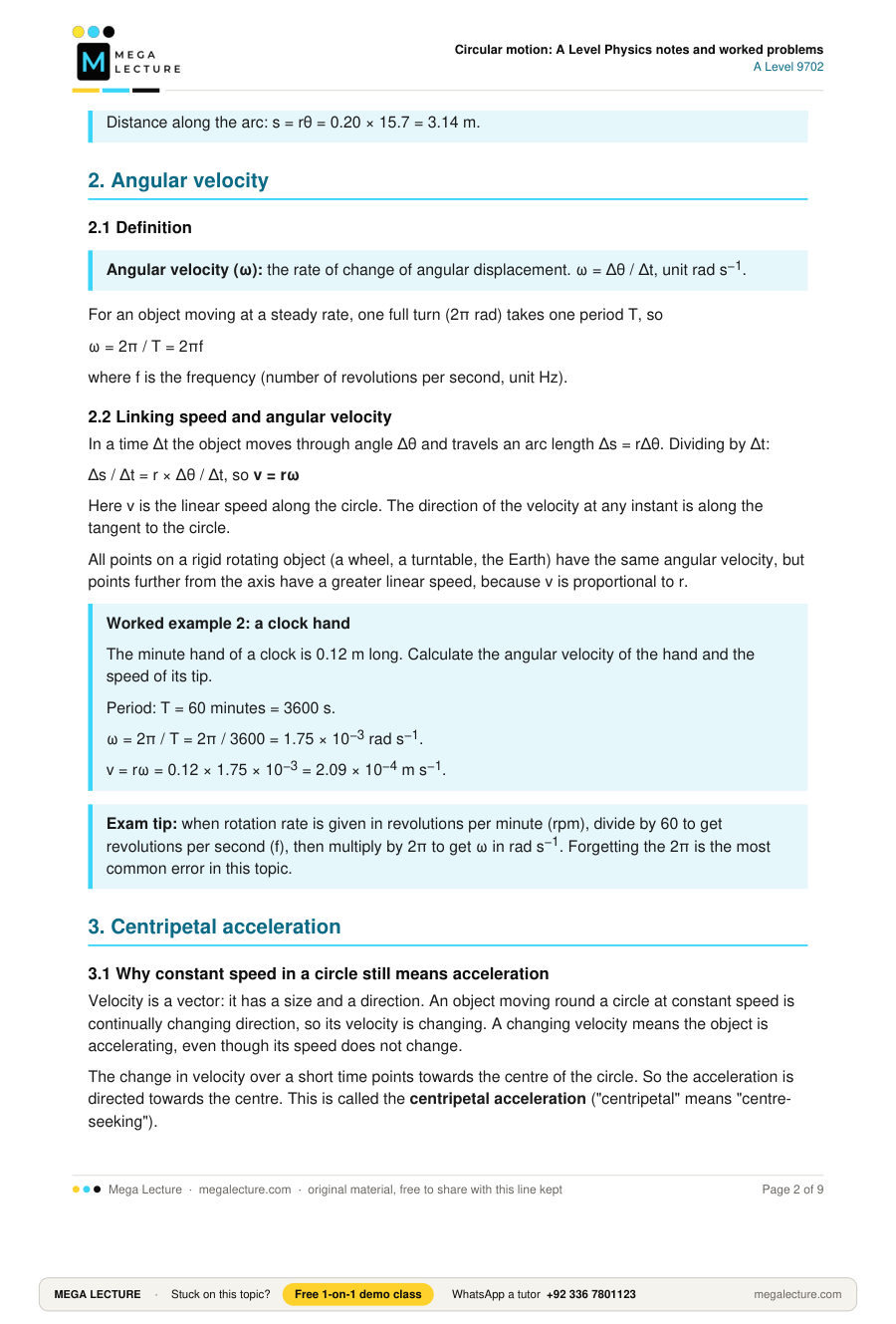 Page 2 of Circular motion: A Level Physics notes and worked problems