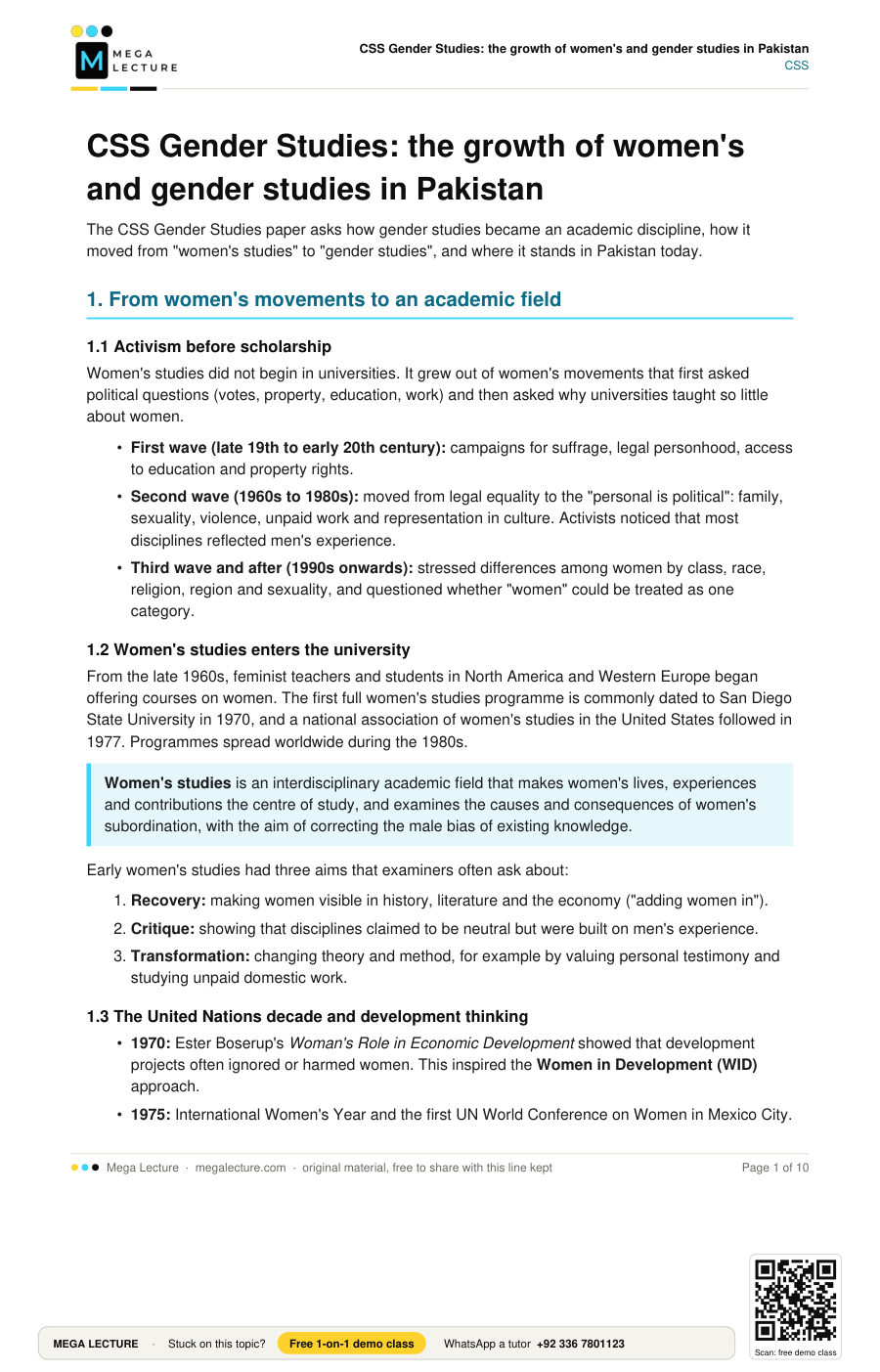 Page 1 of CSS Gender Studies: the growth of women’s and gender studies in Pakistan