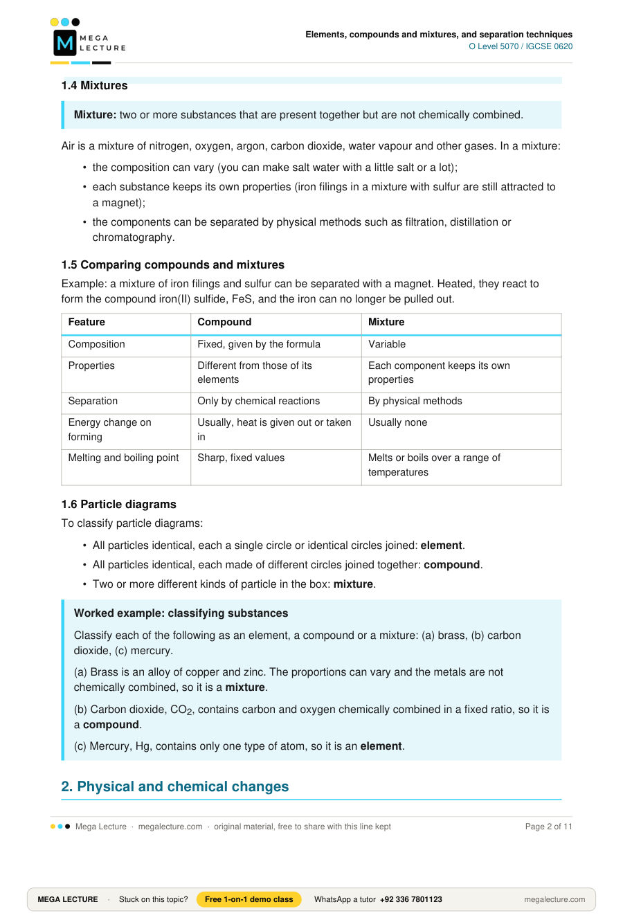 Page 2 of Elements, compounds and mixtures, and separation techniques