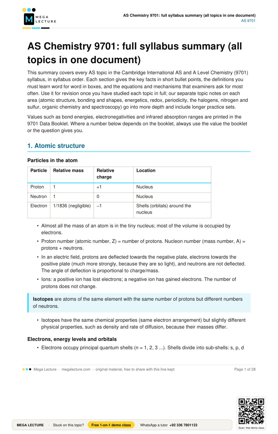 Page 1 of AS Chemistry 9701: full syllabus summary (all topics in one document)