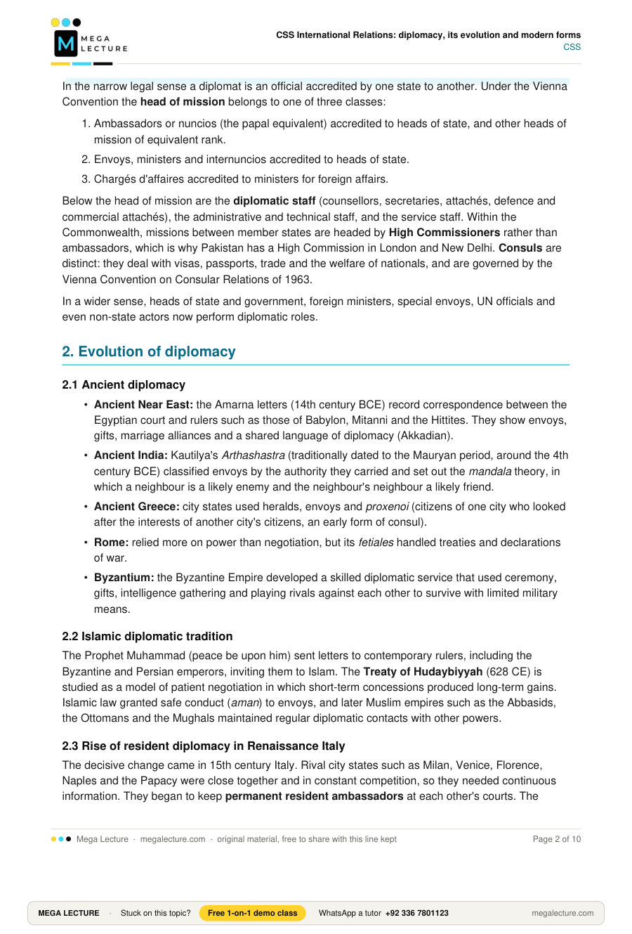 Page 2 of CSS International Relations: diplomacy, its evolution and modern forms