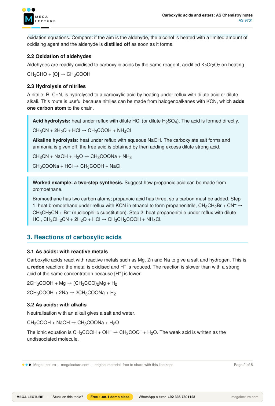 Page 2 of Carboxylic acids and esters: AS Chemistry notes