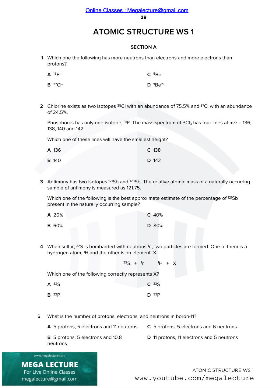 Page 1 of Atomic Structure — Worksheet