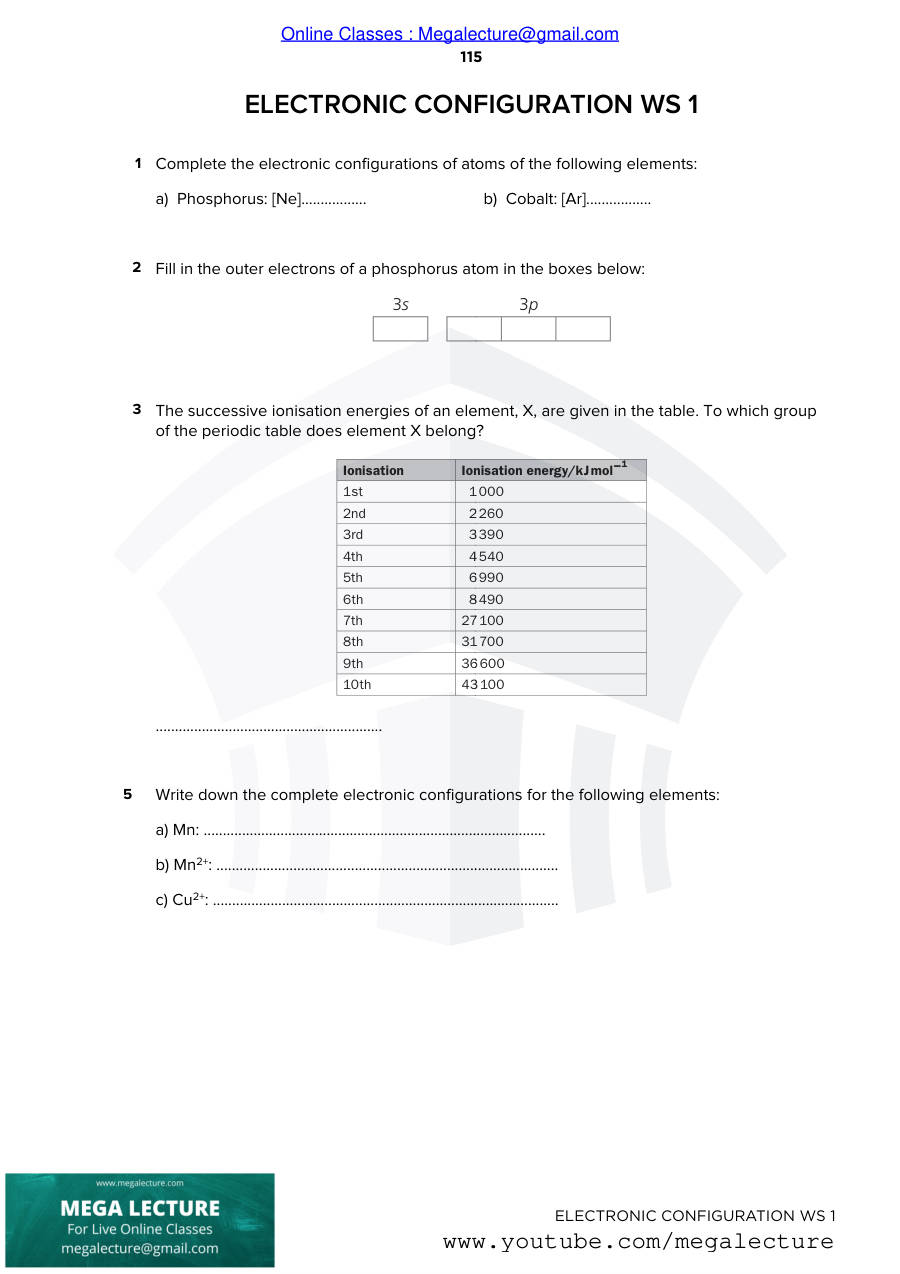 Page 1 of Electronic Configuration — Worksheet