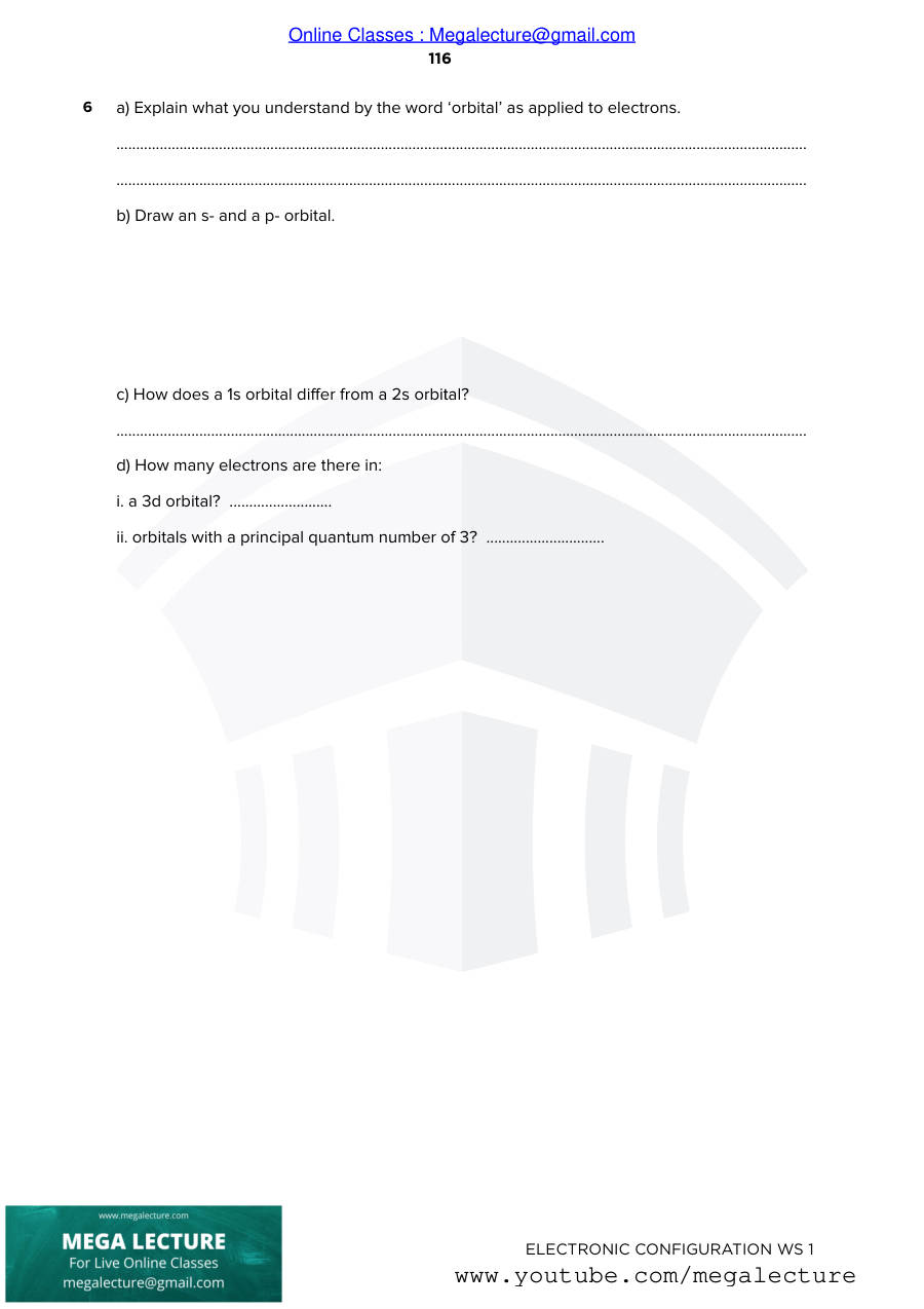 Page 2 of Electronic Configuration — Worksheet